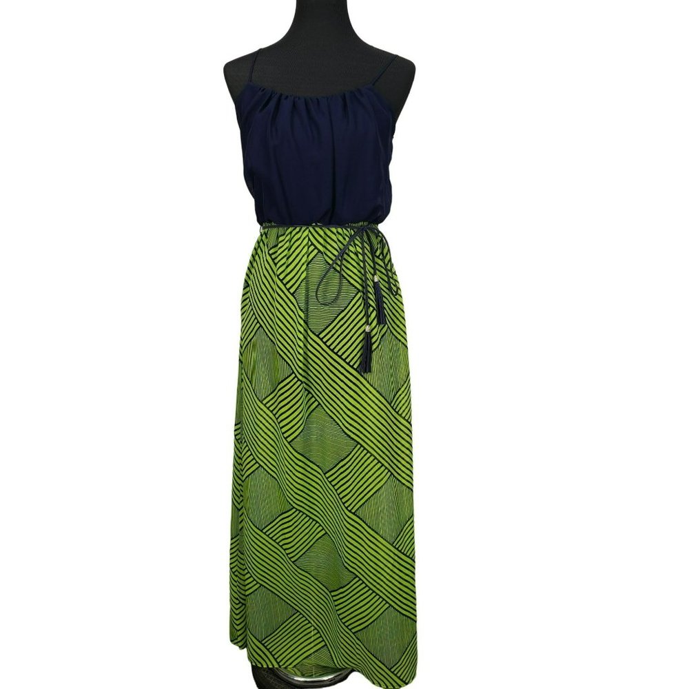 City Triangles Women's Lime Green Blue Sleeveless Size Medium Jrs Maxi‎ Dress